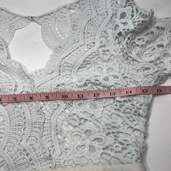 BEAUTIFUL MANIJU Ivory Lace Sheer Gown Long Sleeve Open Back Maxi Small - Picture 10 of 11